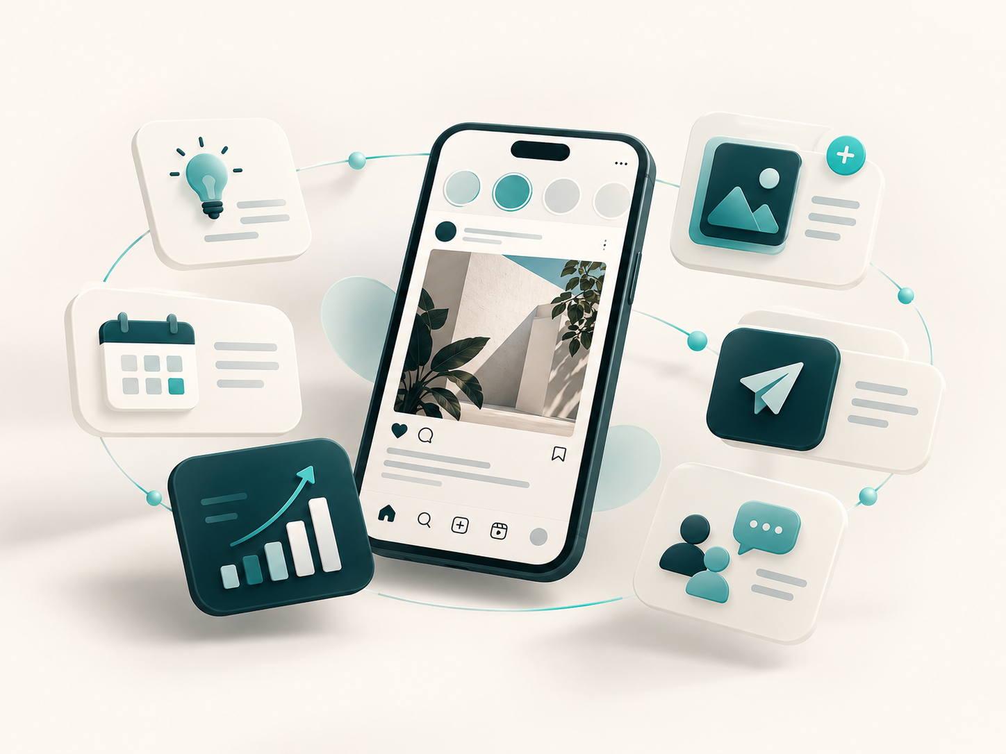 Proceso mensual de gestión de redes sociales: planificación, producción, revisión y publicación